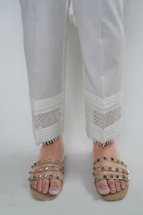 3368-WHITE EMBROIDERED TROUSER STITCHED