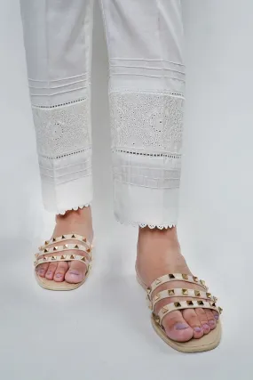 3668-WHITE EMBROIDERED COTTON TROUSER STITCHED