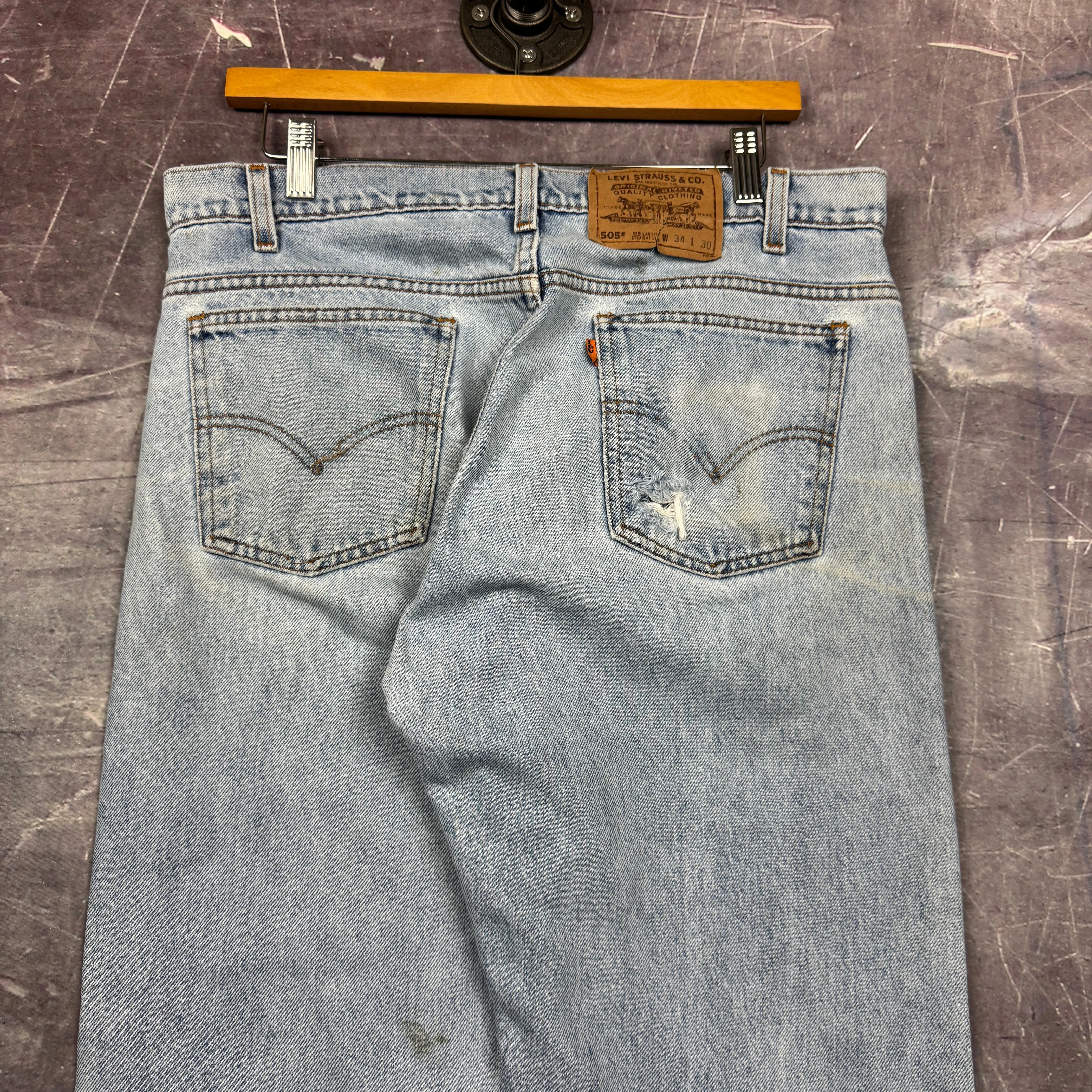90s Light Wash Levi's 505 Orange Tab Denim Jeans 34x29 2253