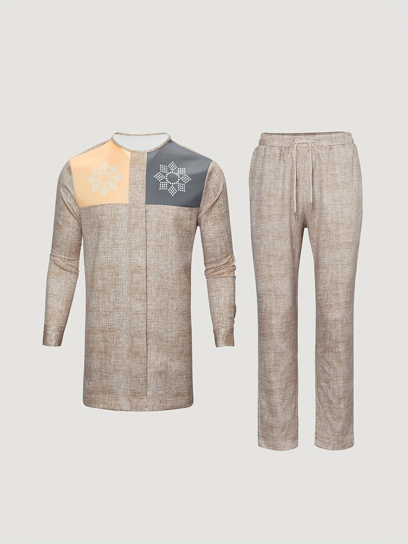 African Mens Senator Wear Kaftan | Light Blue & Beige