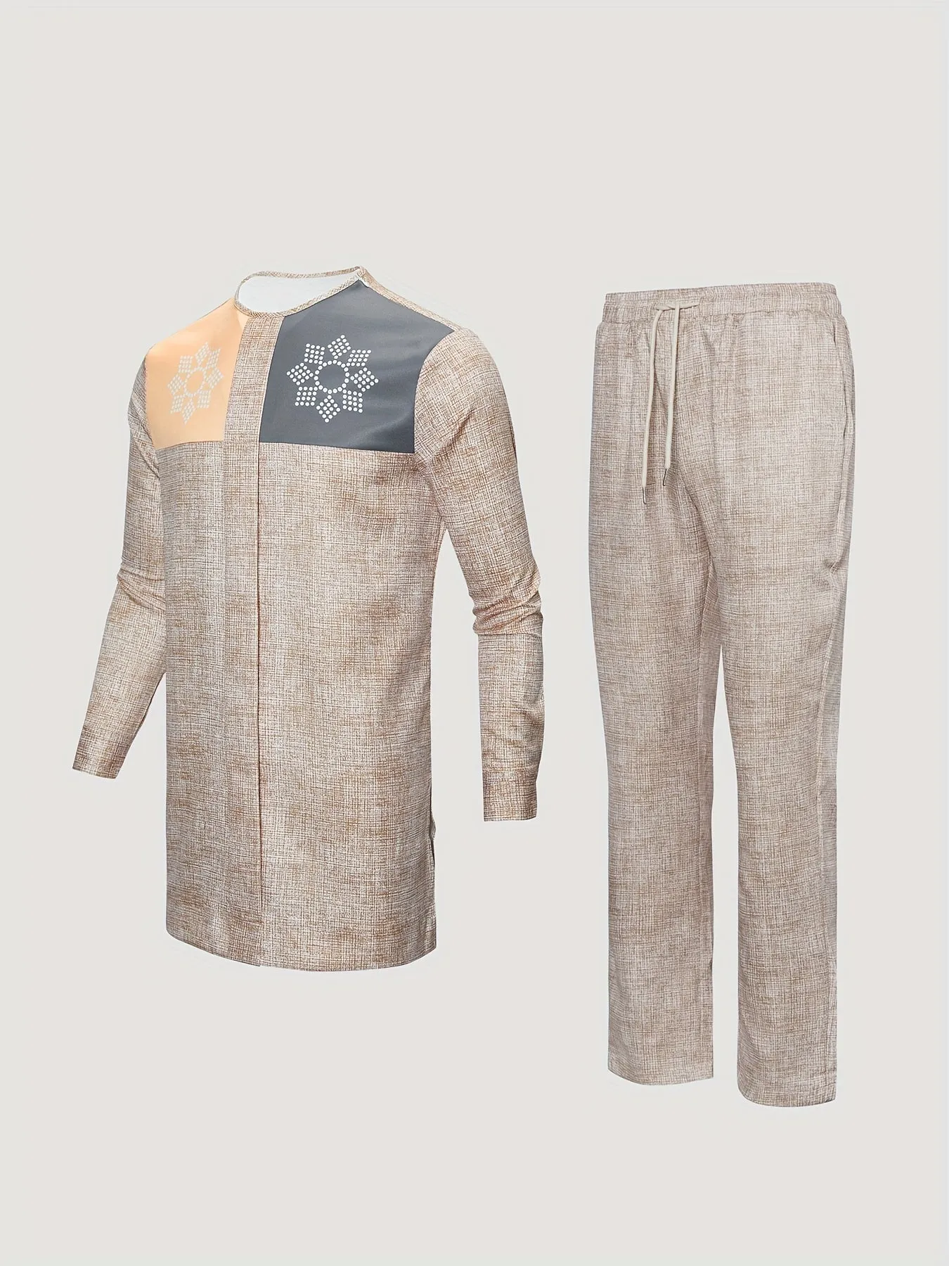 African Mens Senator Wear Kaftan | Light Blue & Beige
