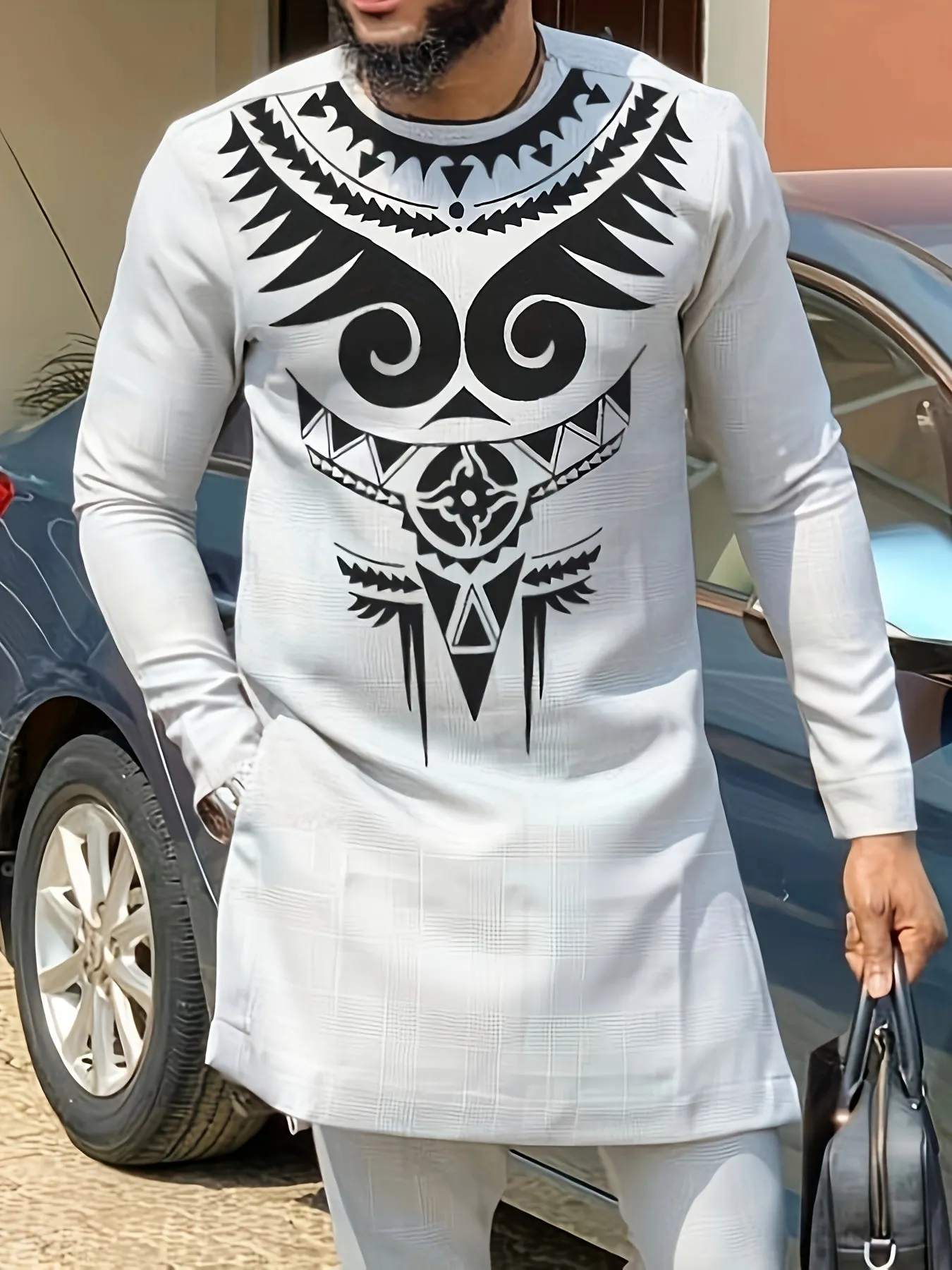 African Mens Senator Wear Kaftan | Light Cyan