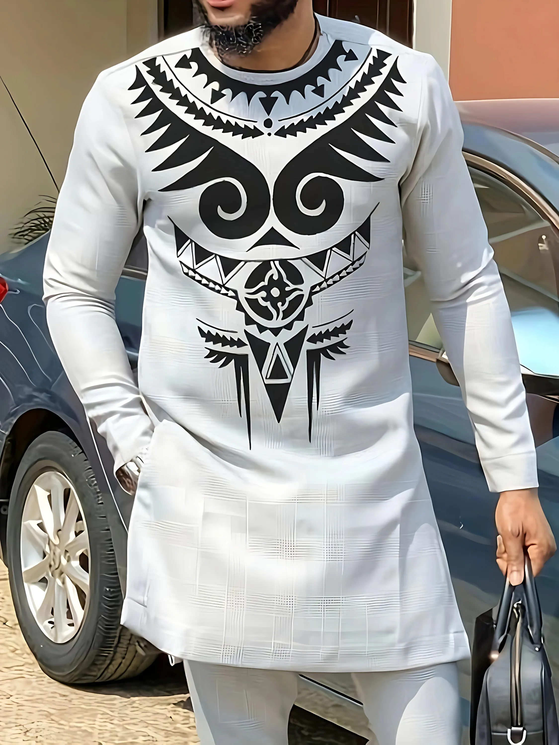 African Mens Senator Wear Kaftan | Light Cyan
