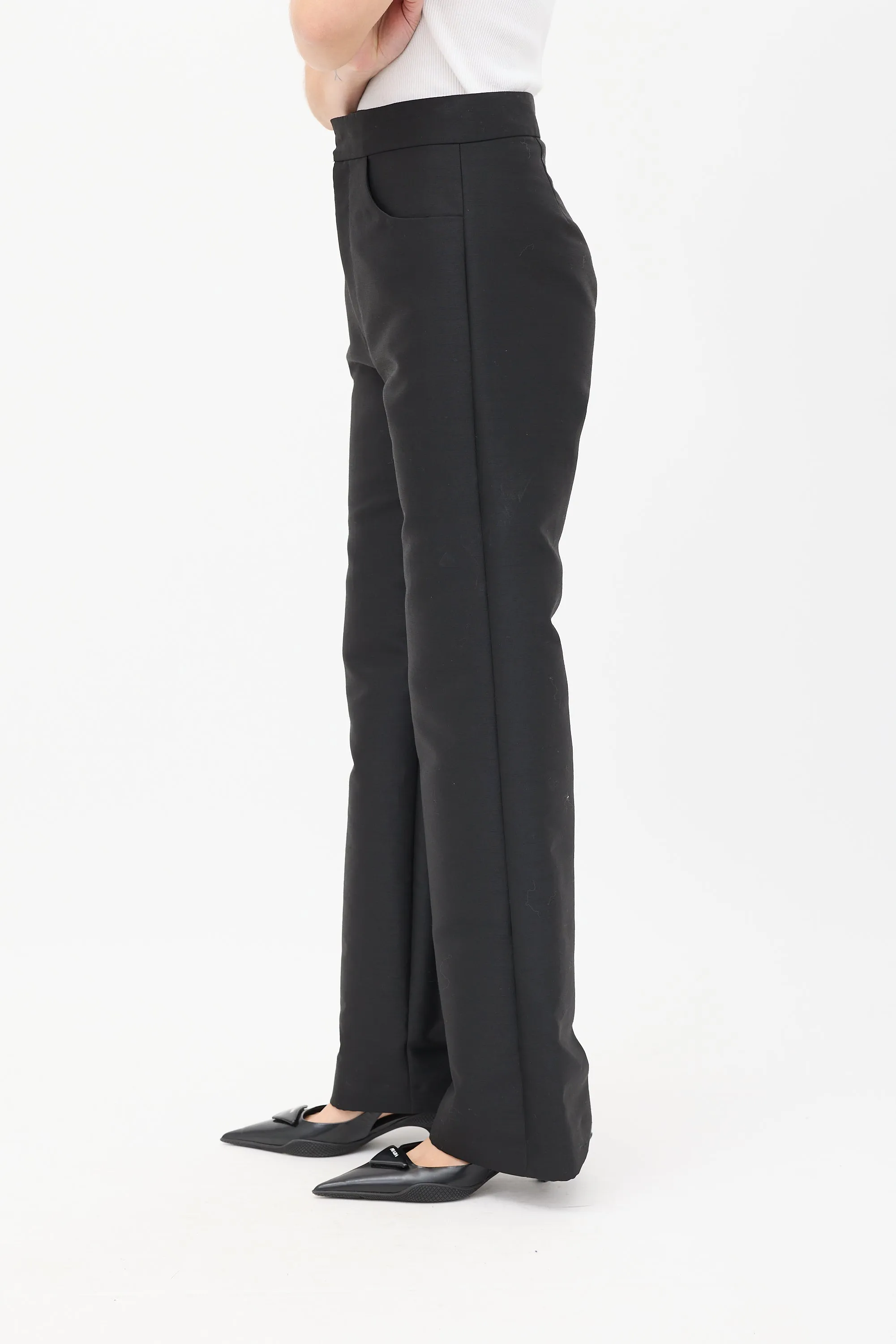 Black Cotton & Wool Straight Leg Trousers
