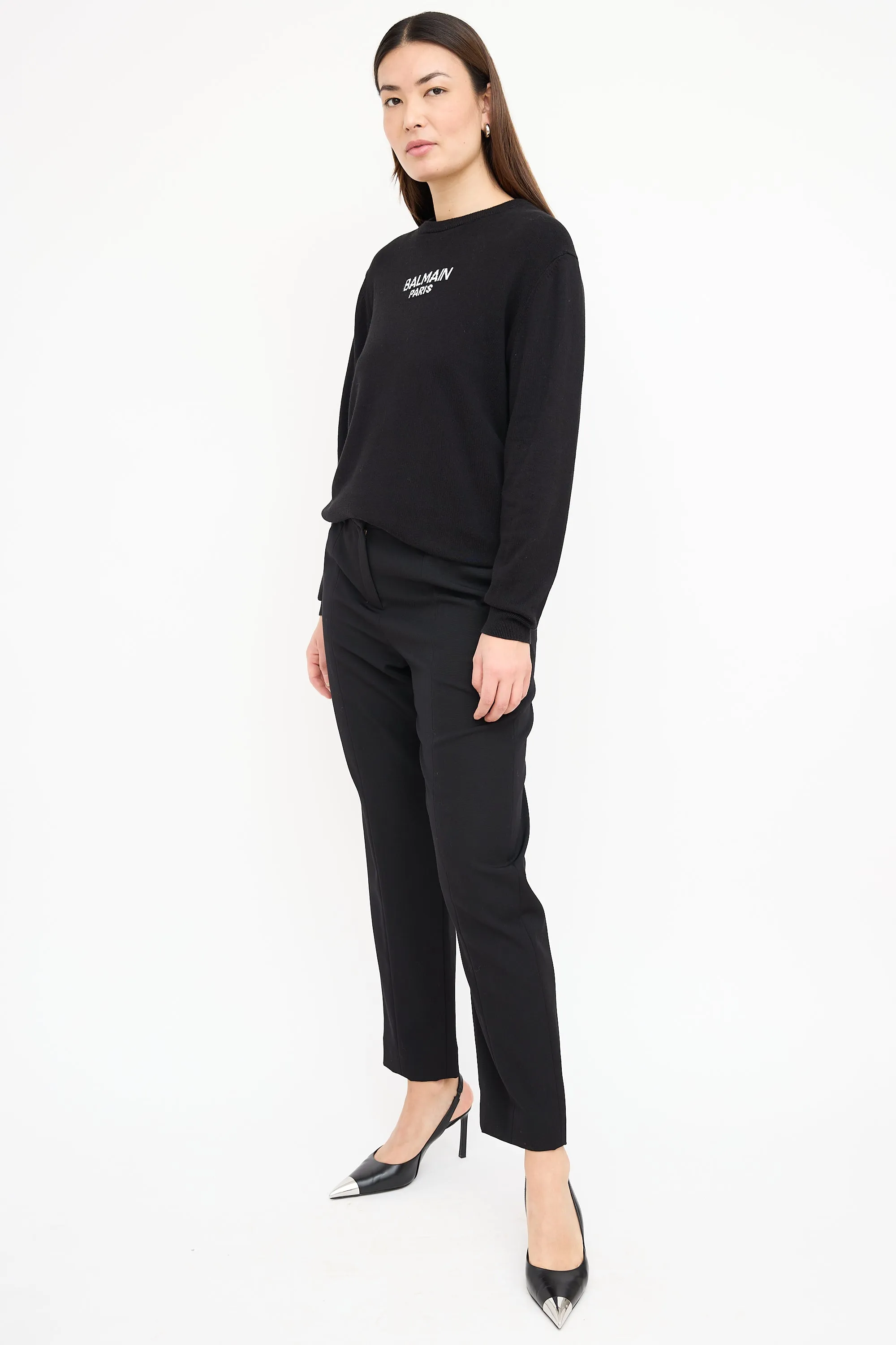 Black Wool Centre Seam Trouser