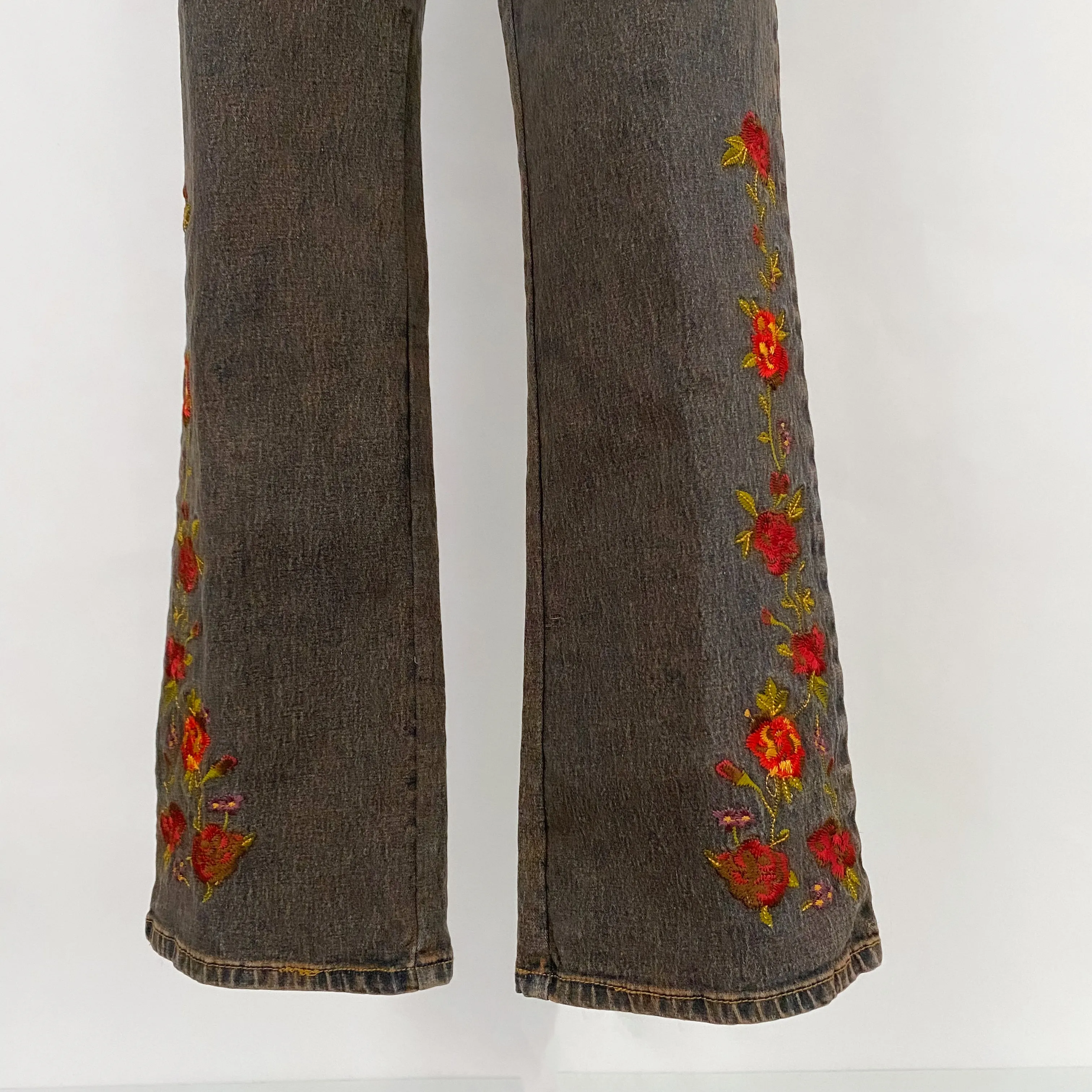 Brown Rose Embroidered Jeans - Large