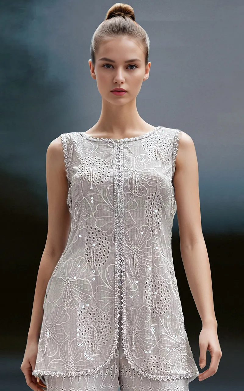 Chiffon Chikankari Embroidered Top with Trouser