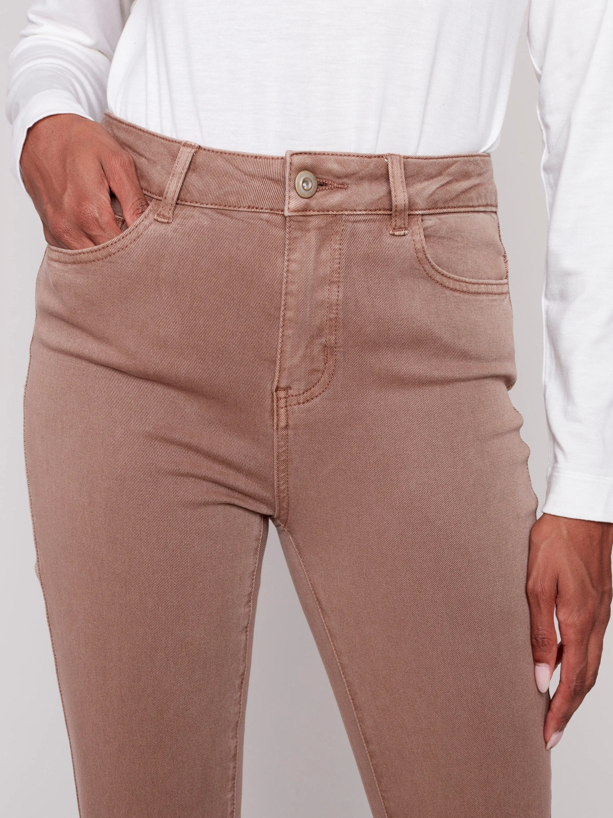Cuffed Hem Twill Jeans - Truffle