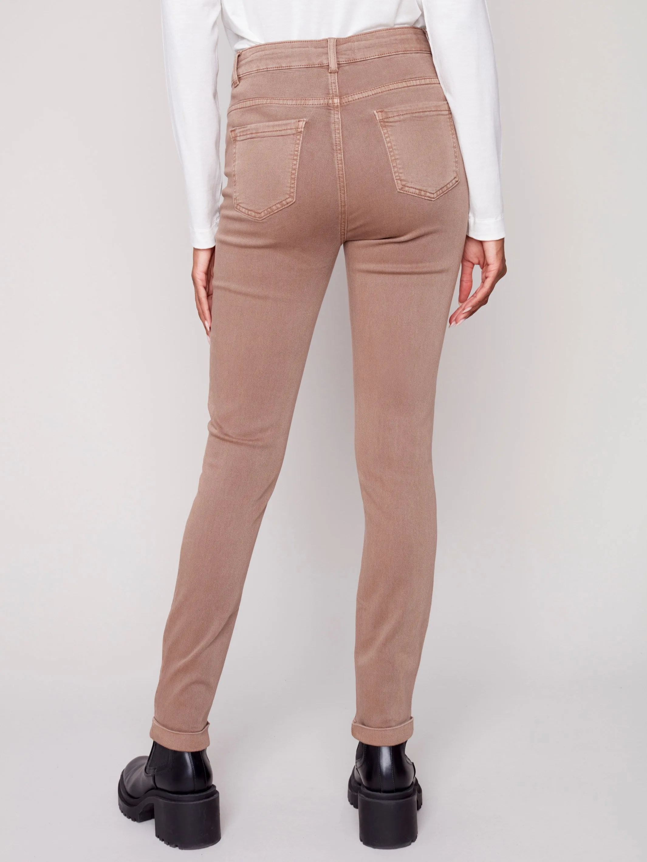 Cuffed Hem Twill Jeans - Truffle