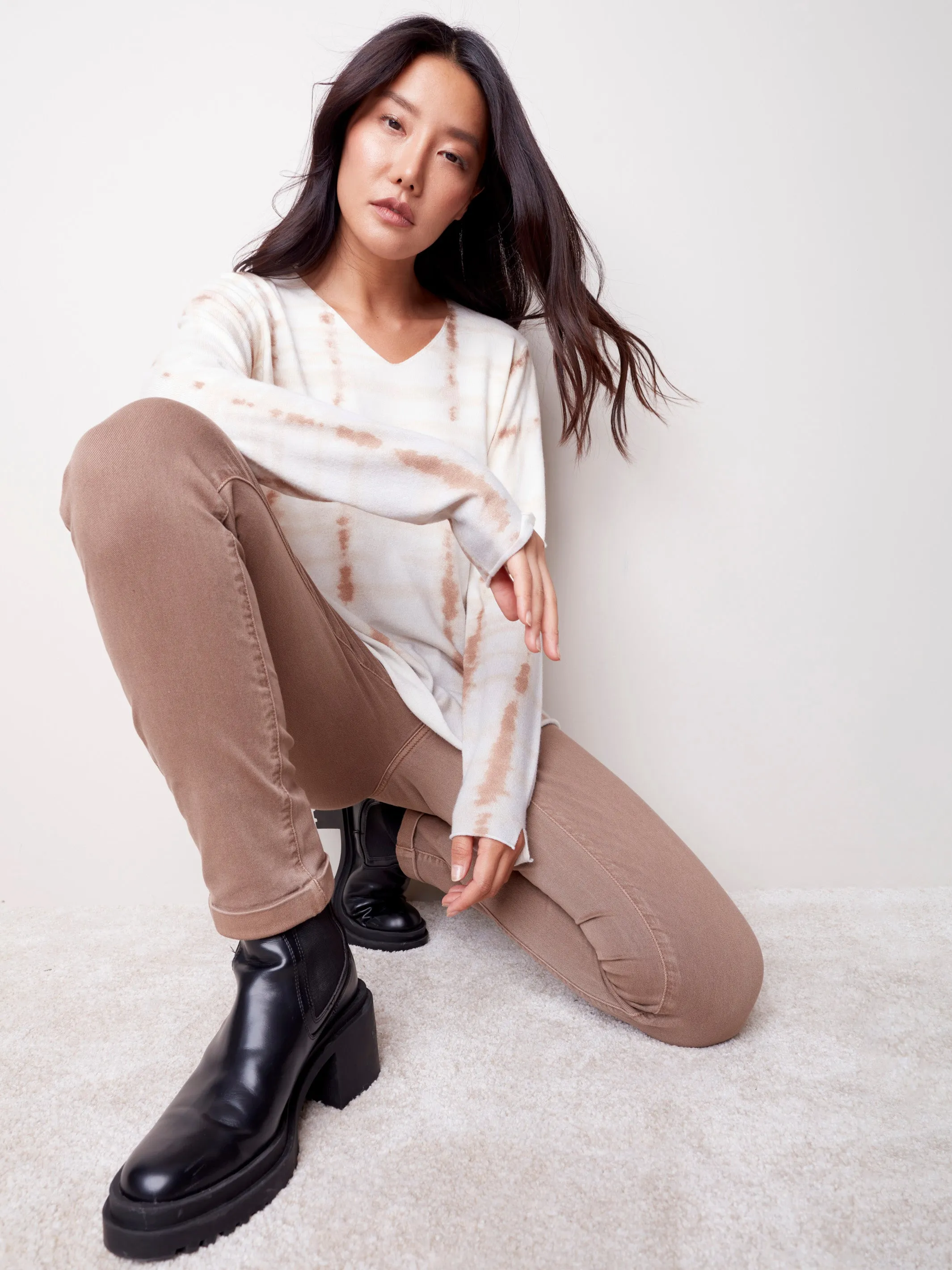 Cuffed Hem Twill Jeans - Truffle