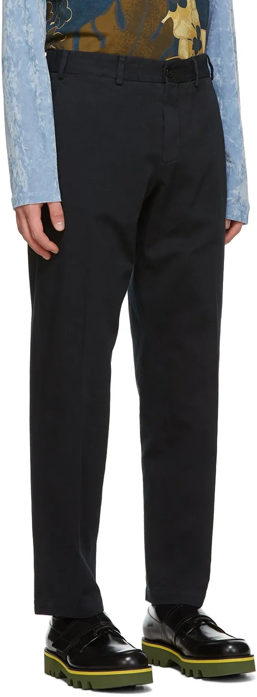 Dries Van Noten Navy Cotton Twill Trousers