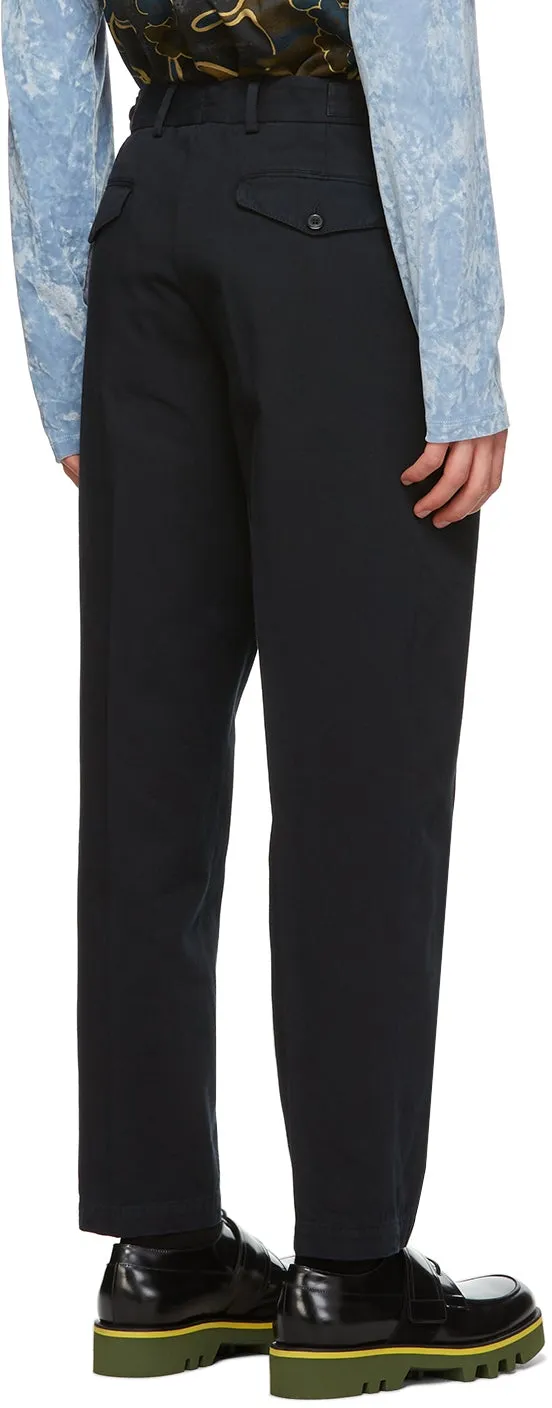 Dries Van Noten Navy Cotton Twill Trousers