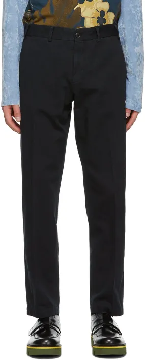 Dries Van Noten Navy Cotton Twill Trousers