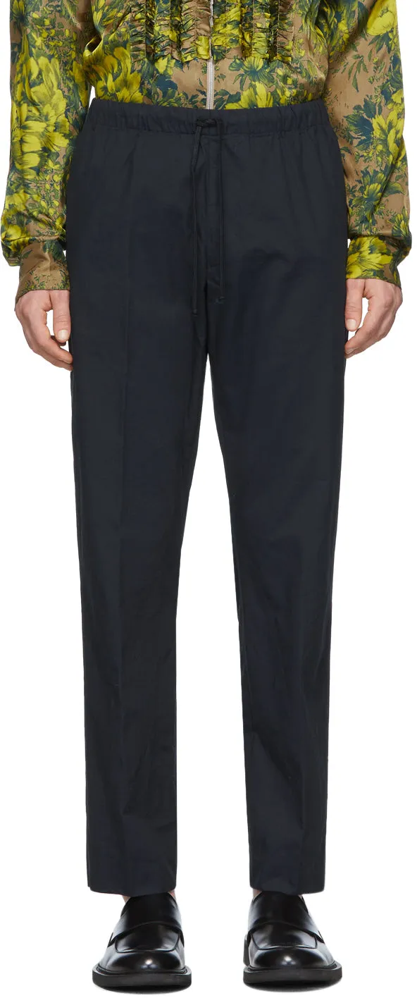 Dries Van Noten Navy Drawstring Trousers