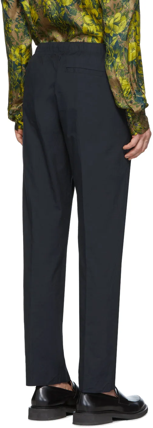 Dries Van Noten Navy Drawstring Trousers