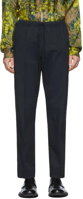 Dries Van Noten Navy Drawstring Trousers