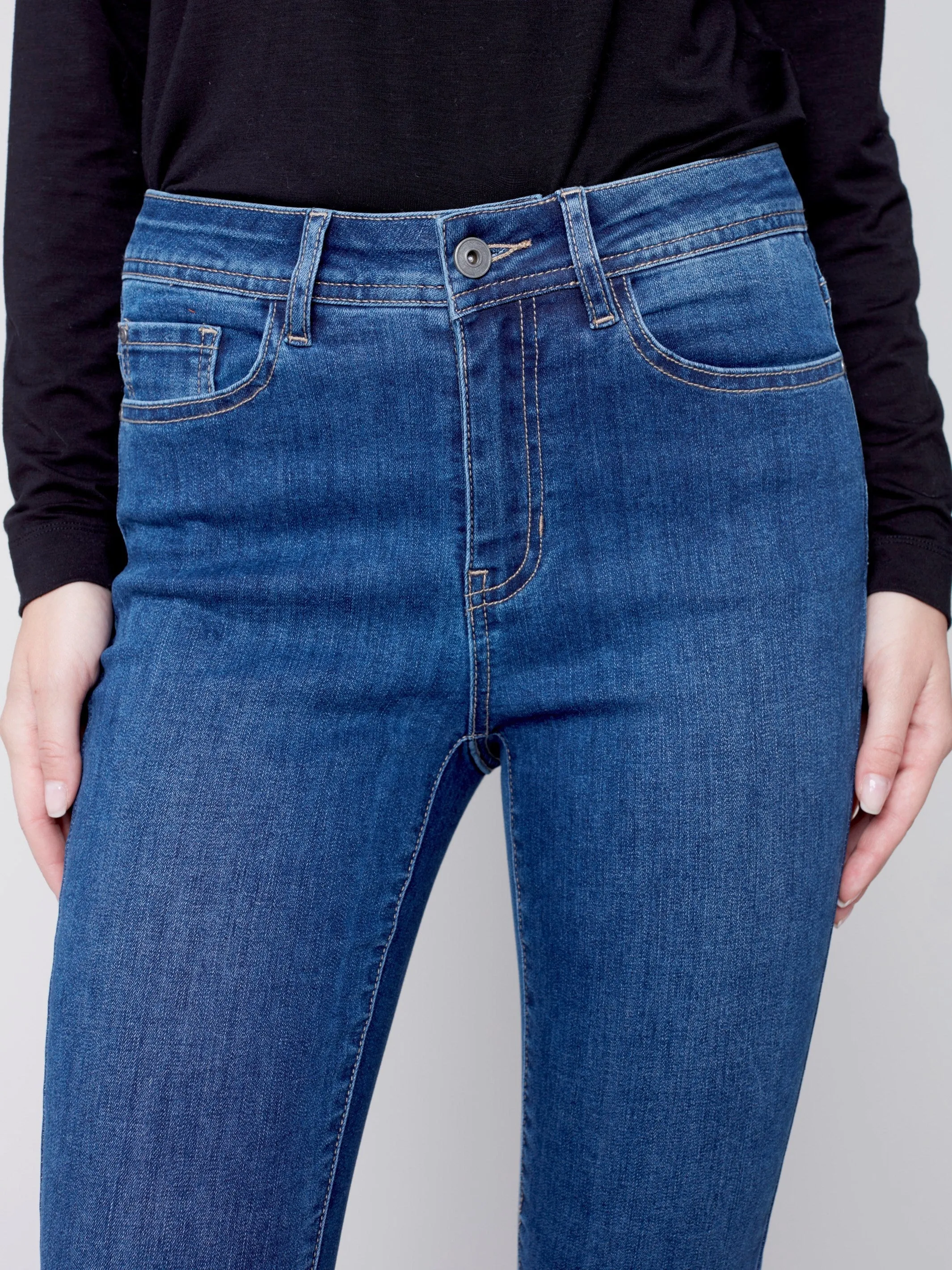 Frayed Hem Denim Pants - Blue Jean