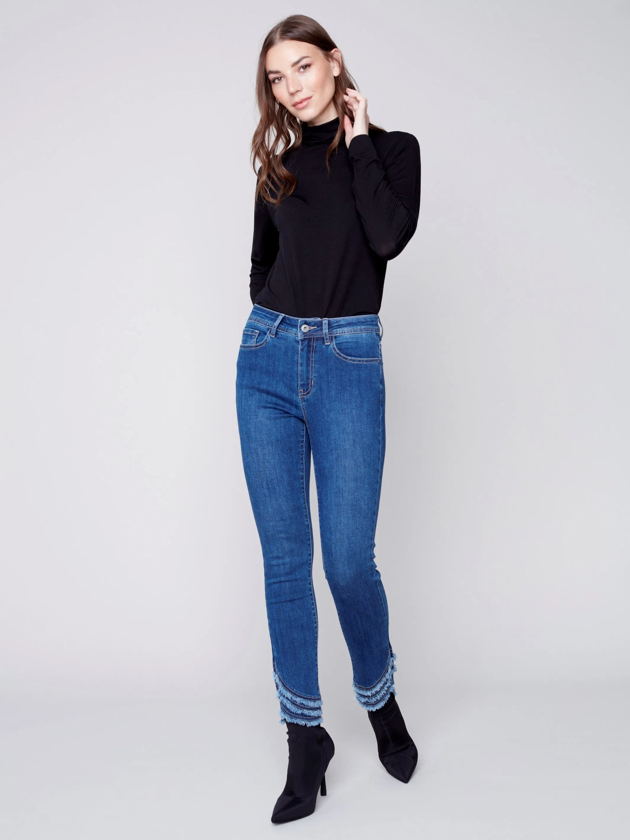 Frayed Hem Denim Pants - Blue Jean
