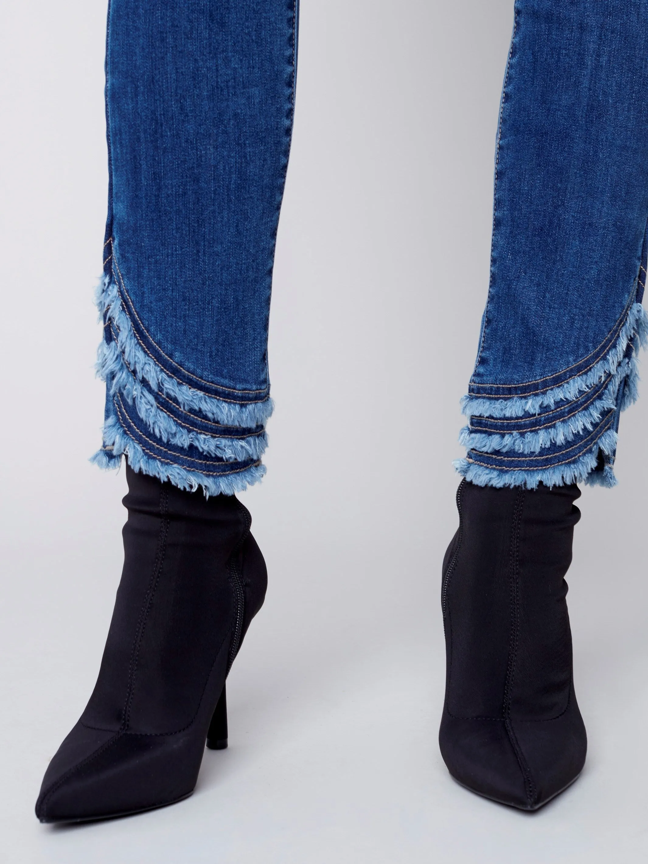 Frayed Hem Denim Pants - Blue Jean