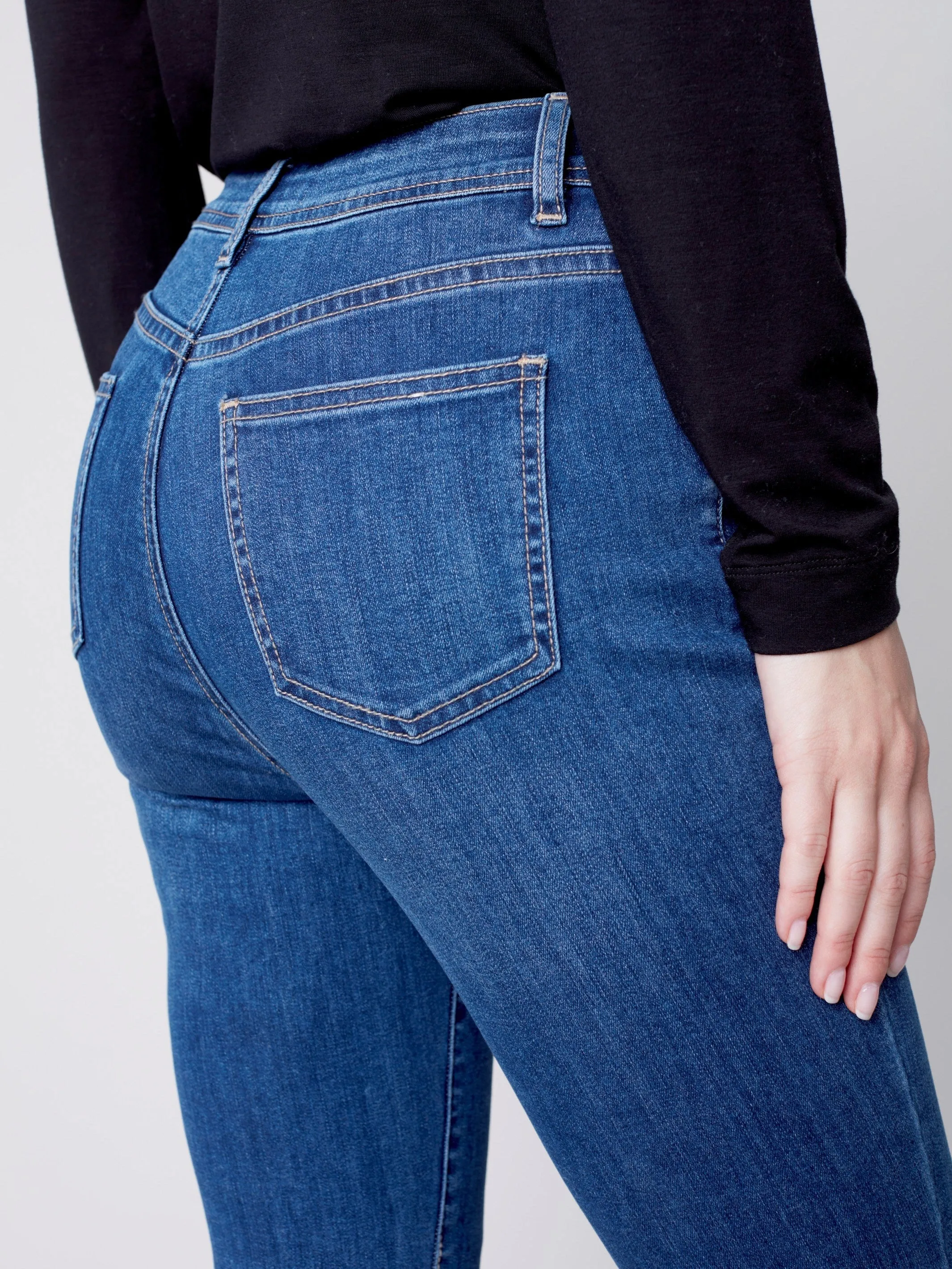 Frayed Hem Denim Pants - Blue Jean