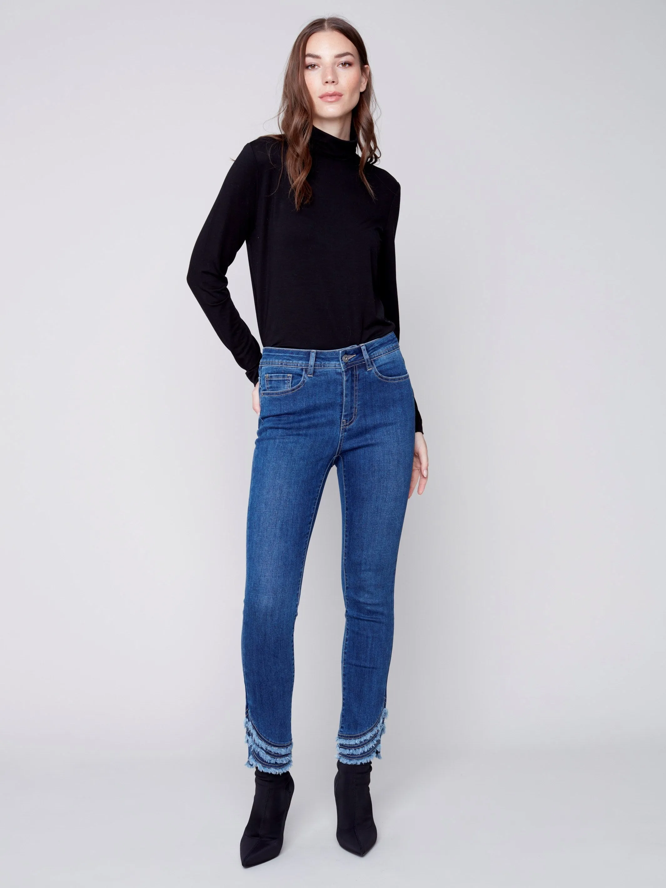 Frayed Hem Denim Pants - Blue Jean