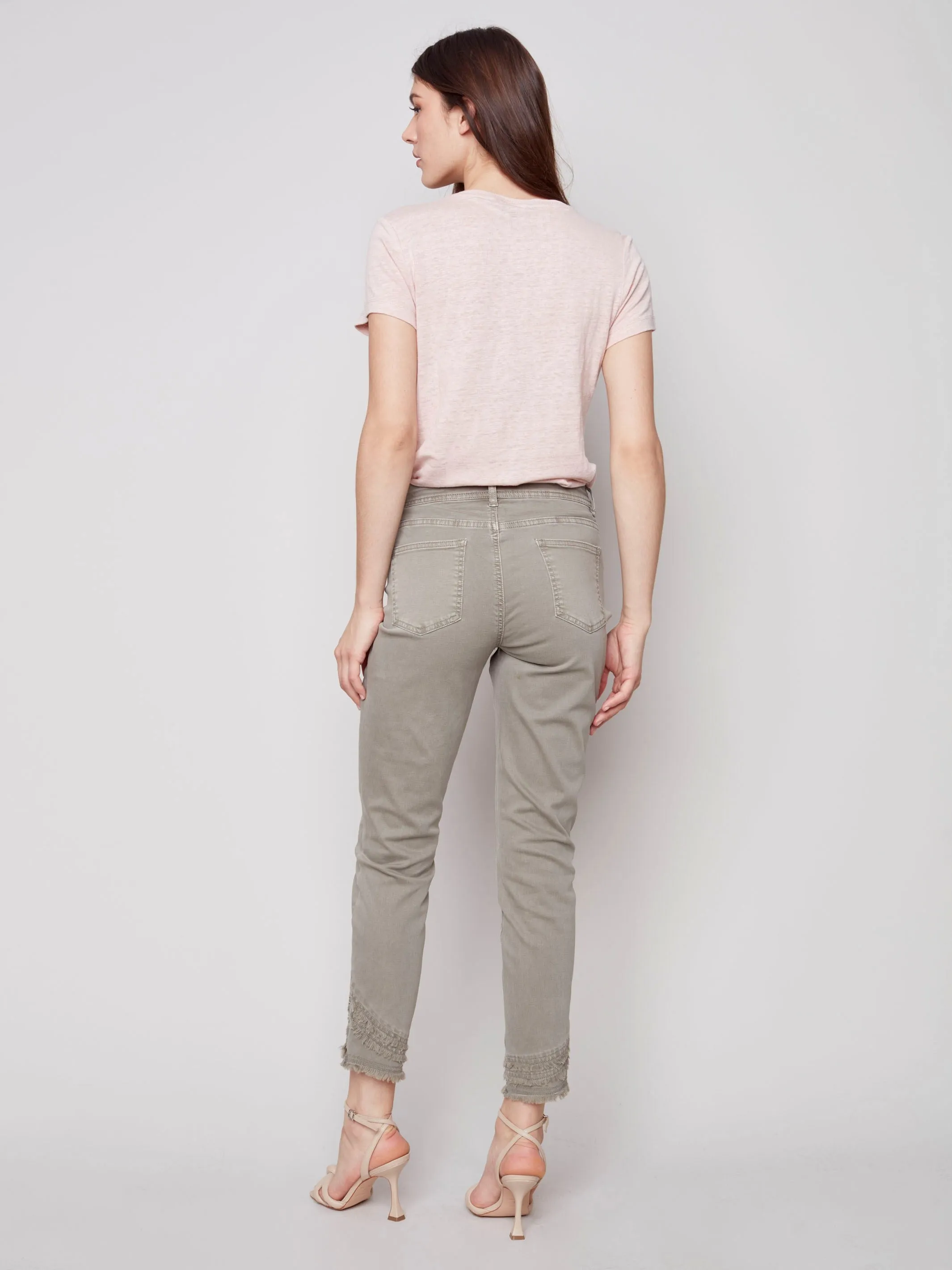Frayed Hem Denim Pants - Celadon