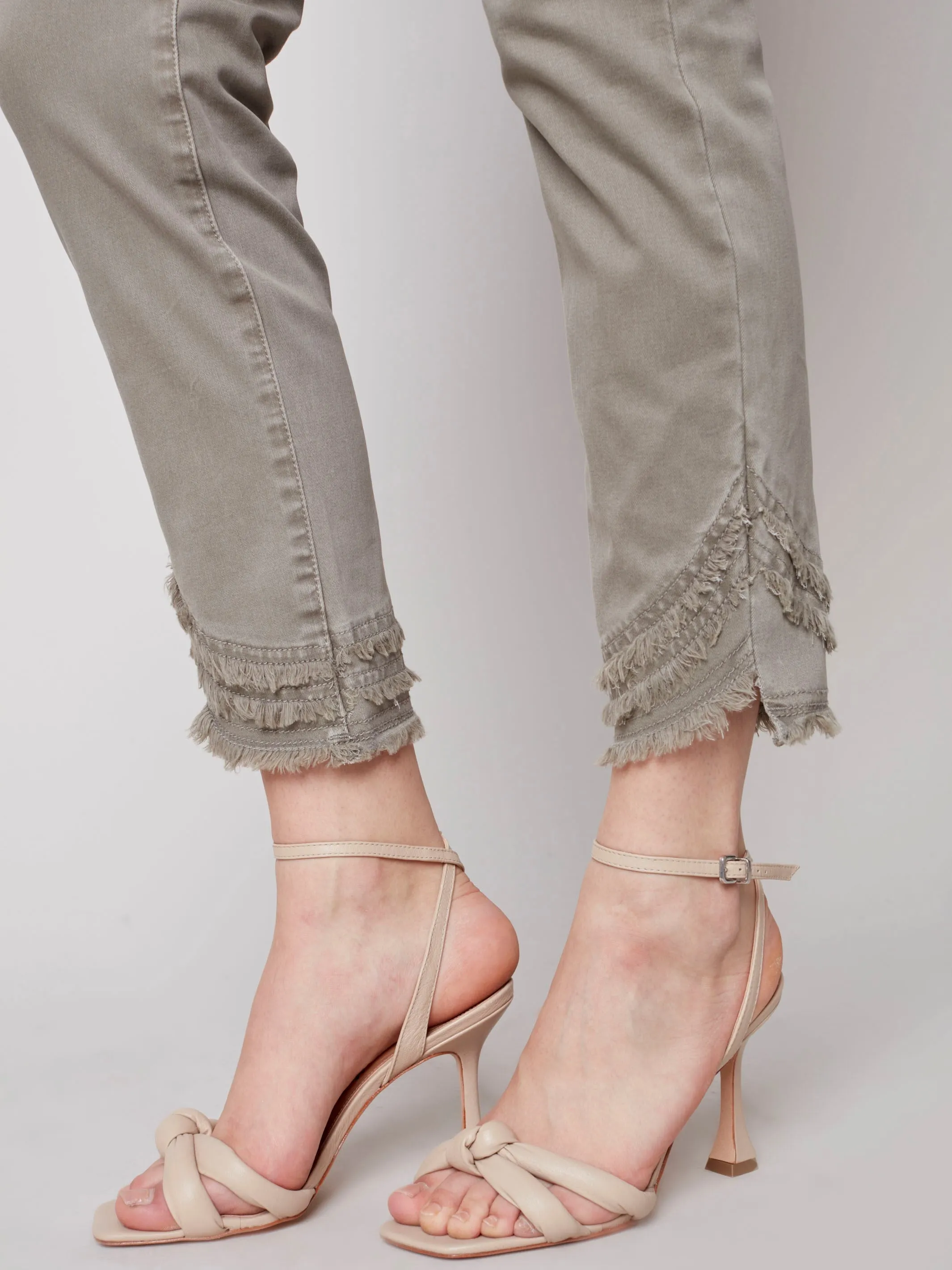 Frayed Hem Denim Pants - Celadon
