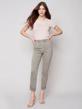 Frayed Hem Denim Pants - Celadon