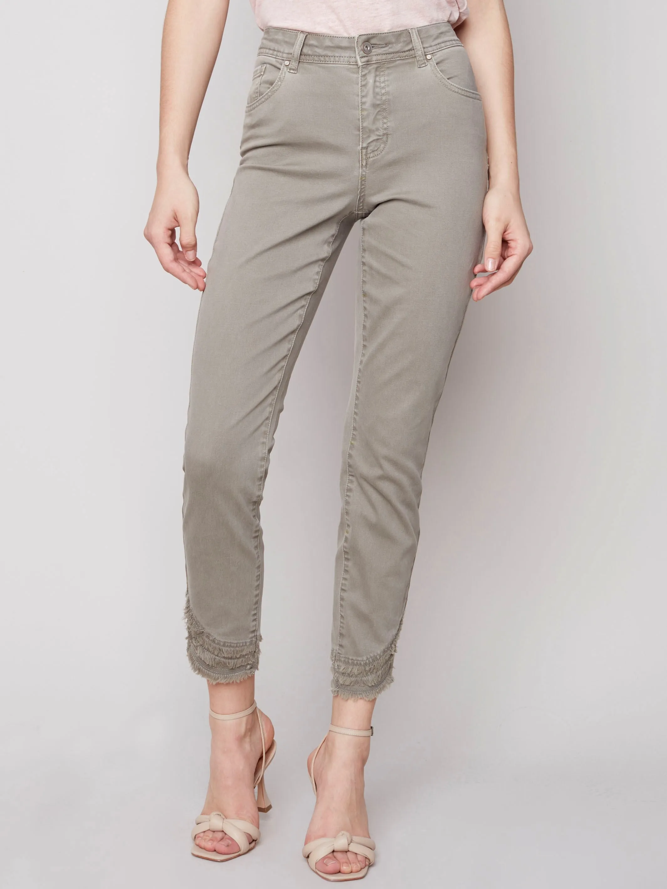 Frayed Hem Denim Pants - Celadon