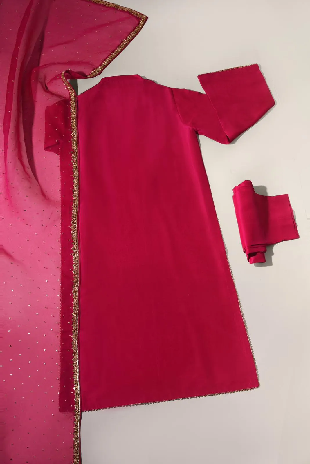 Hot pink pure raw silk set