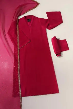 Hot pink pure raw silk set