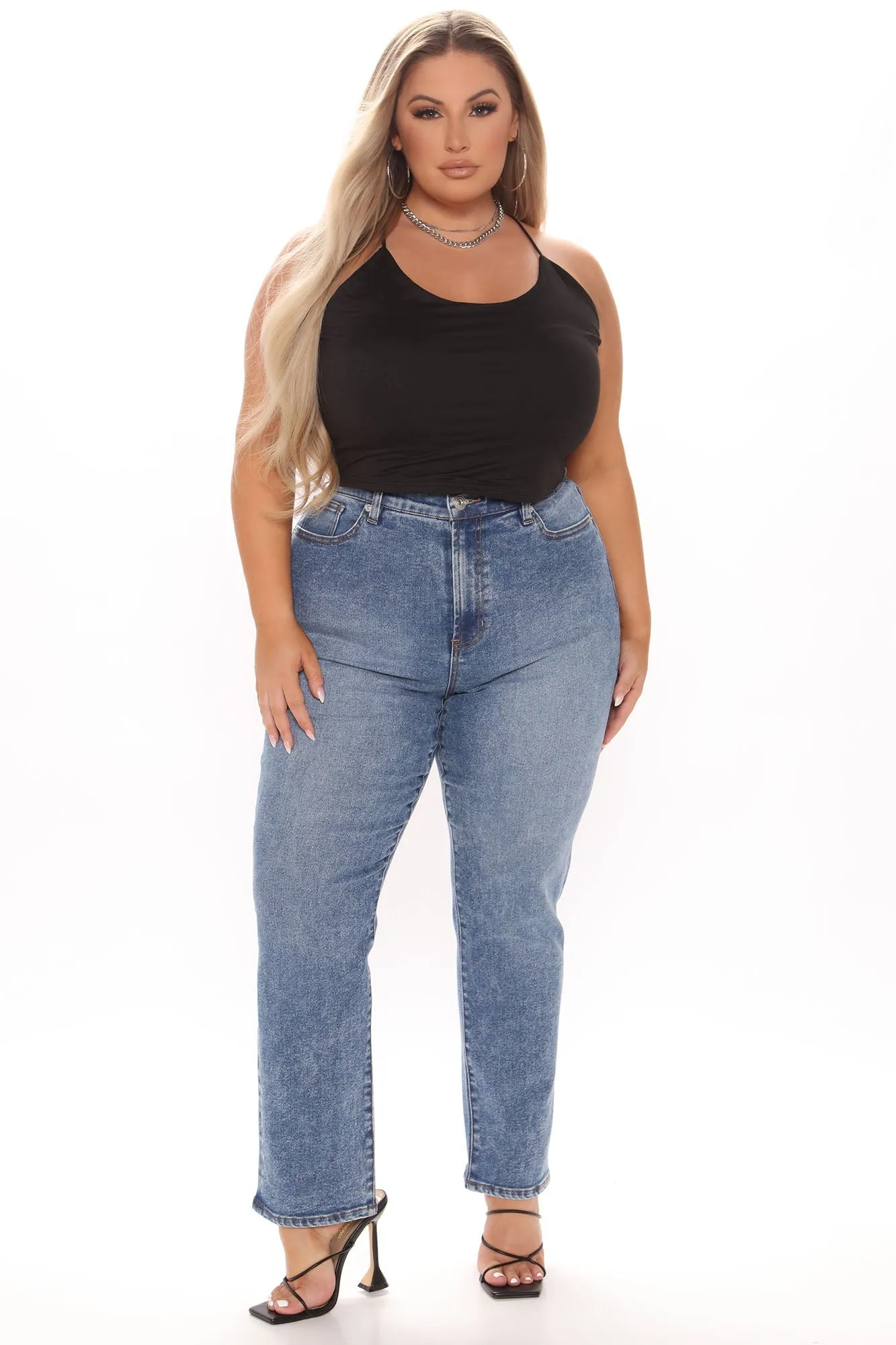 KittenAlarm - 90's Vibe High Rise Tapered Jeans - Medium Blue Wash