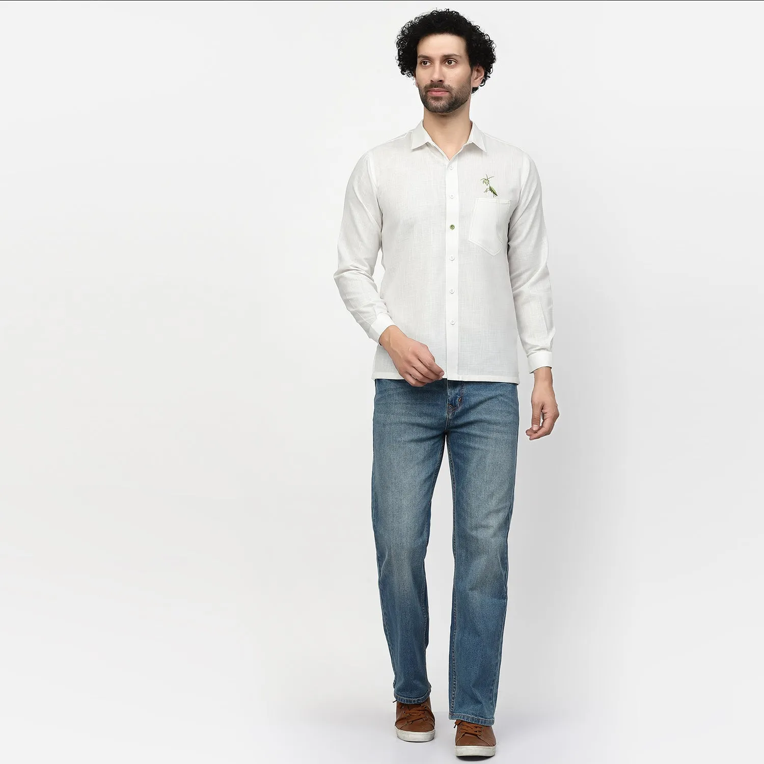 Linen Shirt With Grasshopper Embroidery