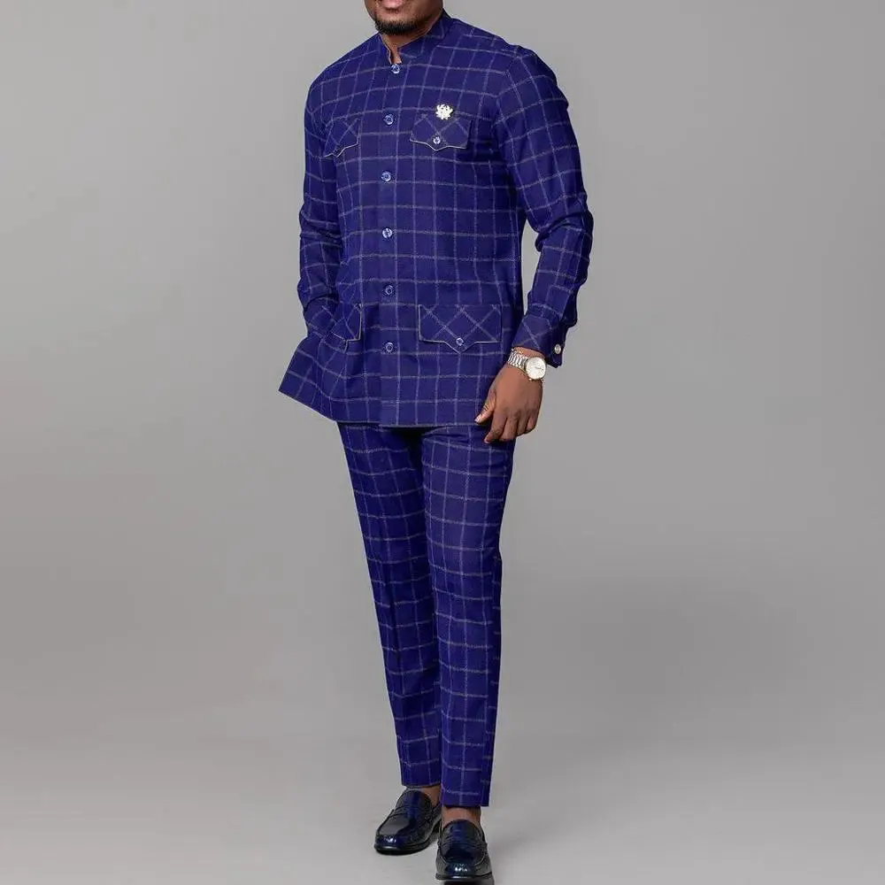 Men Suit Solid Color Button Jacket and Suit Pants