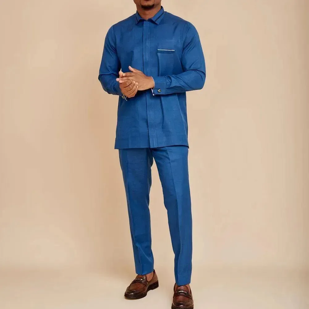 Men Suit Solid Color Button Jacket and Suit Pants
