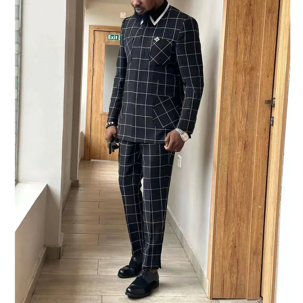 Men Suit Solid Color Button Jacket and Suit Pants