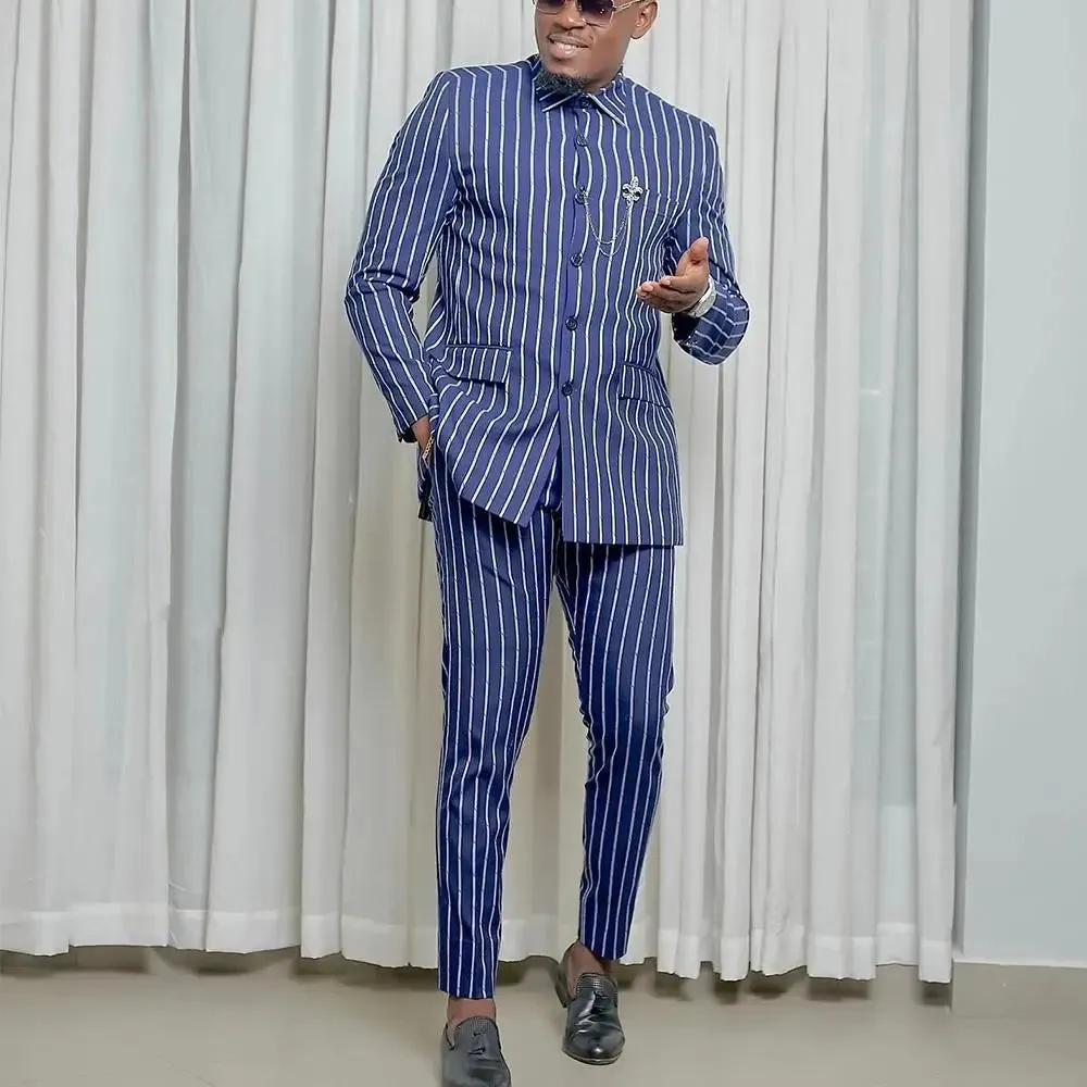 Men Suit Solid Color Button Jacket and Suit Pants