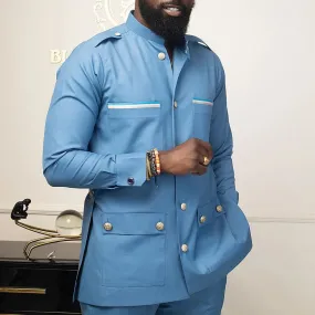 Men Suit Solid Color Button Jacket and Suit Pants