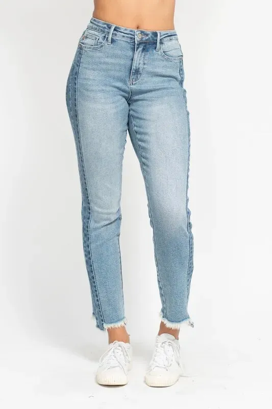 ONLINE EXCLUSIVE Judy Blue Vintage Wash Side Panel Detail with Fray Hem Slim