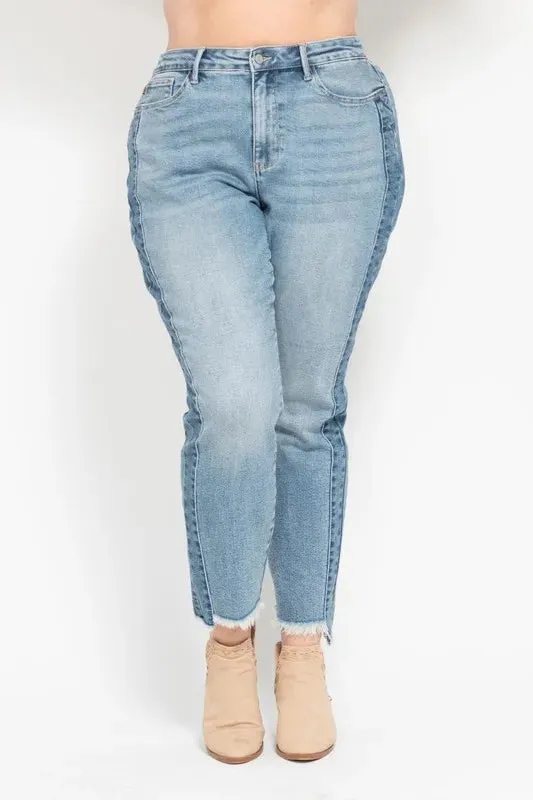 ONLINE EXCLUSIVE Judy Blue Vintage Wash Side Panel Detail with Fray Hem Slim