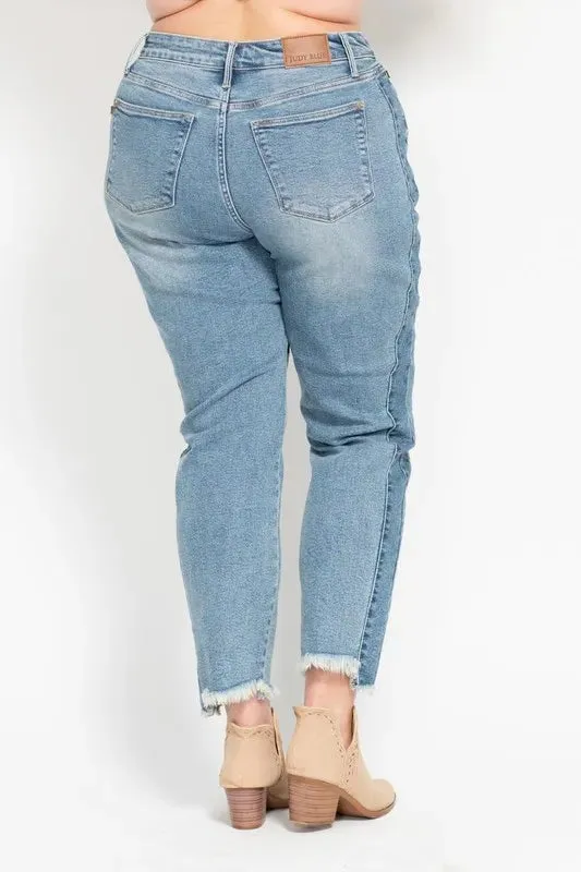 ONLINE EXCLUSIVE Judy Blue Vintage Wash Side Panel Detail with Fray Hem Slim