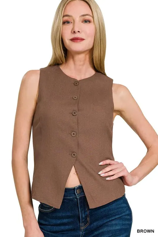 ONLINE EXCLUSIVE Zenana Linen Button Down Vest
