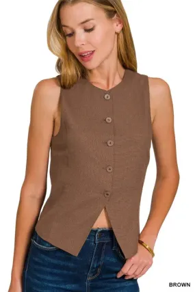 ONLINE EXCLUSIVE Zenana Linen Button Down Vest