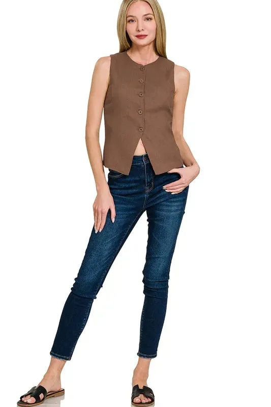 ONLINE EXCLUSIVE Zenana Linen Button Down Vest