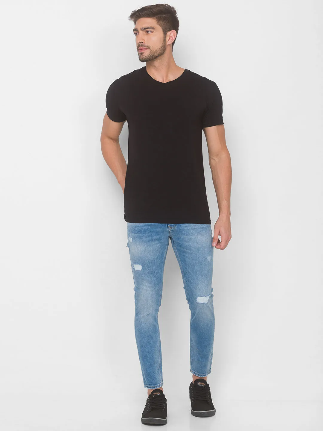 Spykar Men Light Blue Ripped Slim Mid-Rise Jeans (Kano)