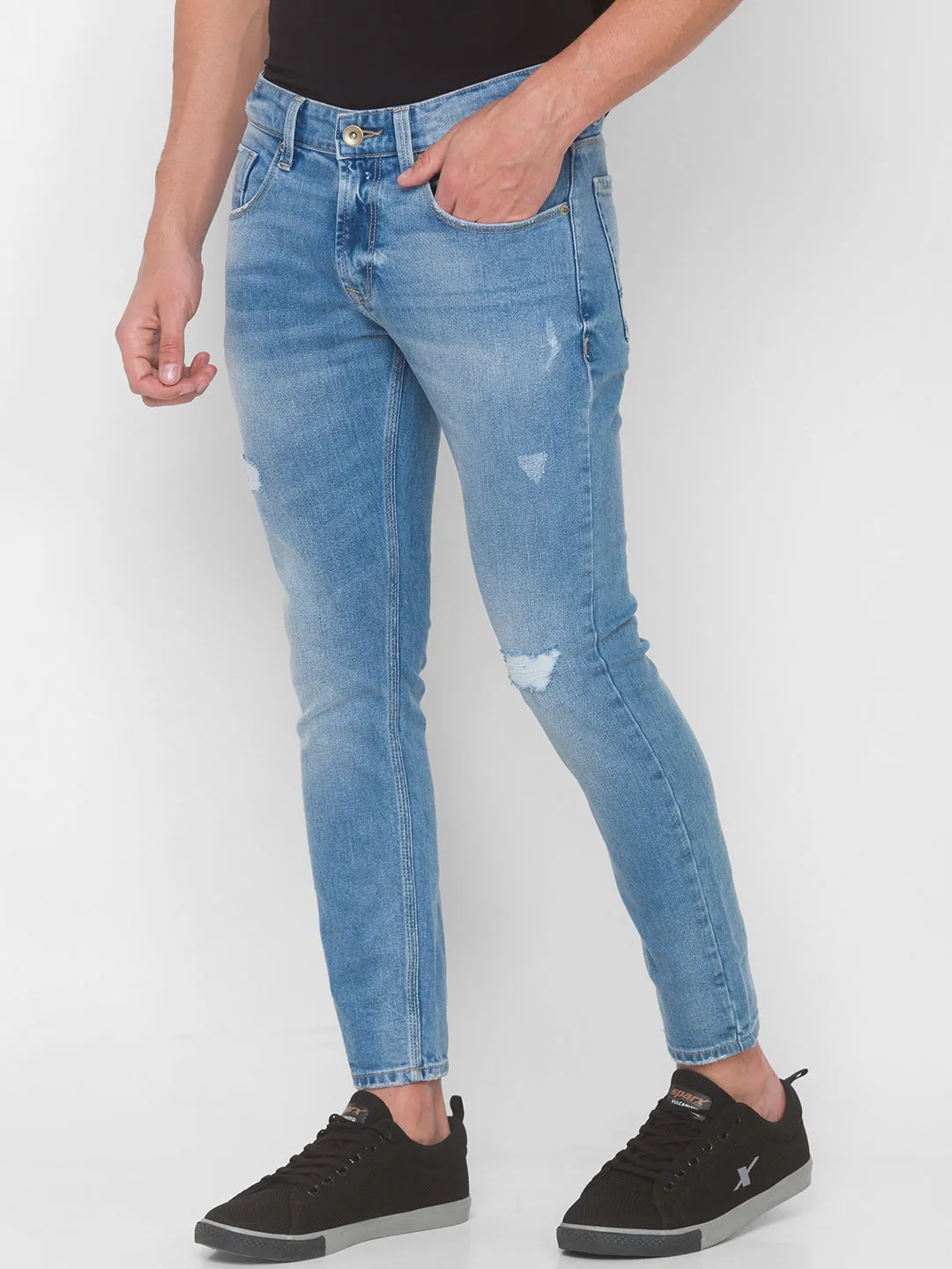 Spykar Men Light Blue Ripped Slim Mid-Rise Jeans (Kano)