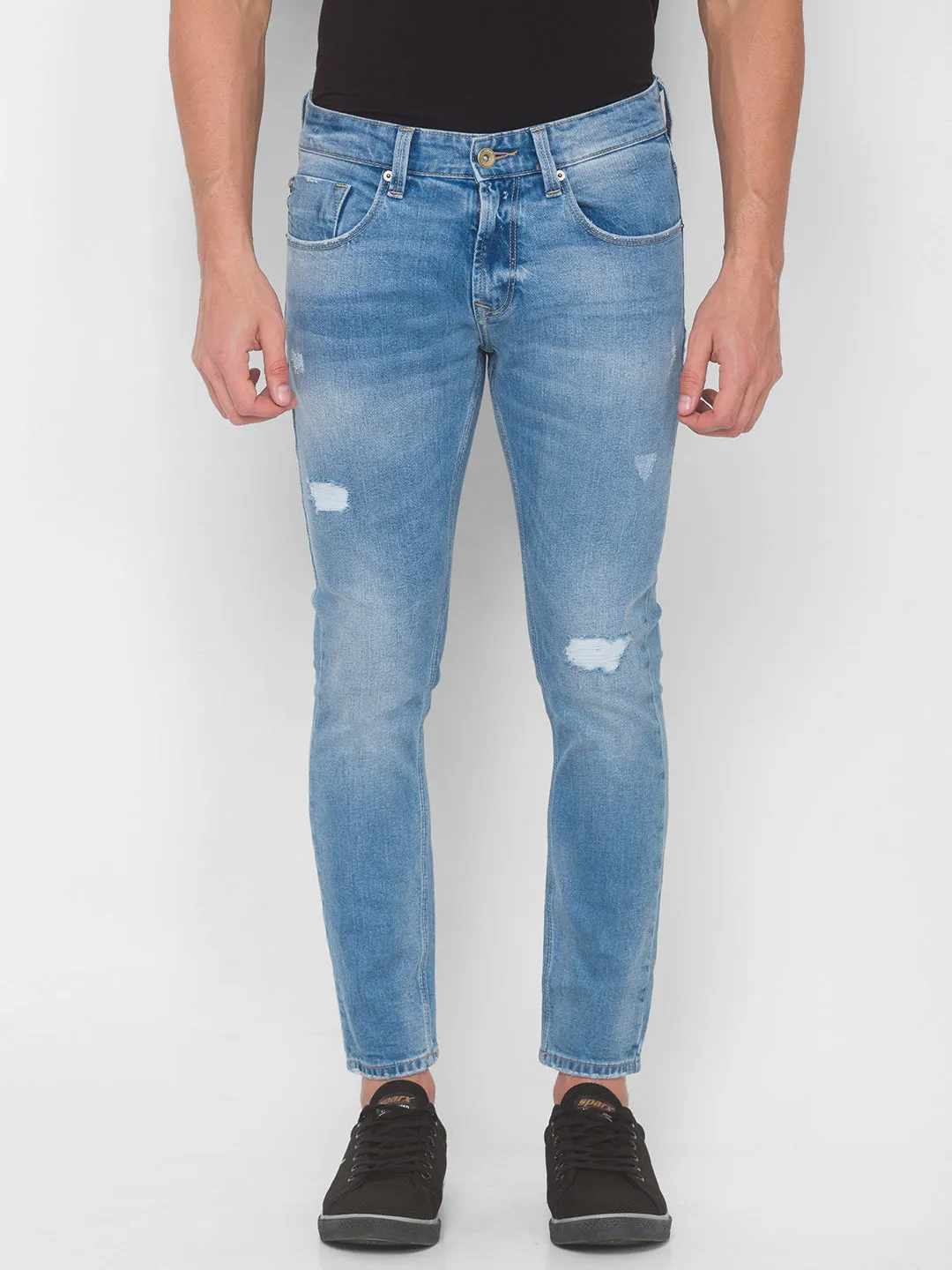 Spykar Men Light Blue Ripped Slim Mid-Rise Jeans (Kano)