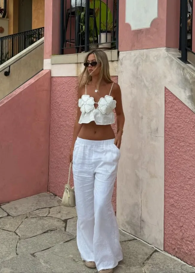 St Tropez Linen Pant - White