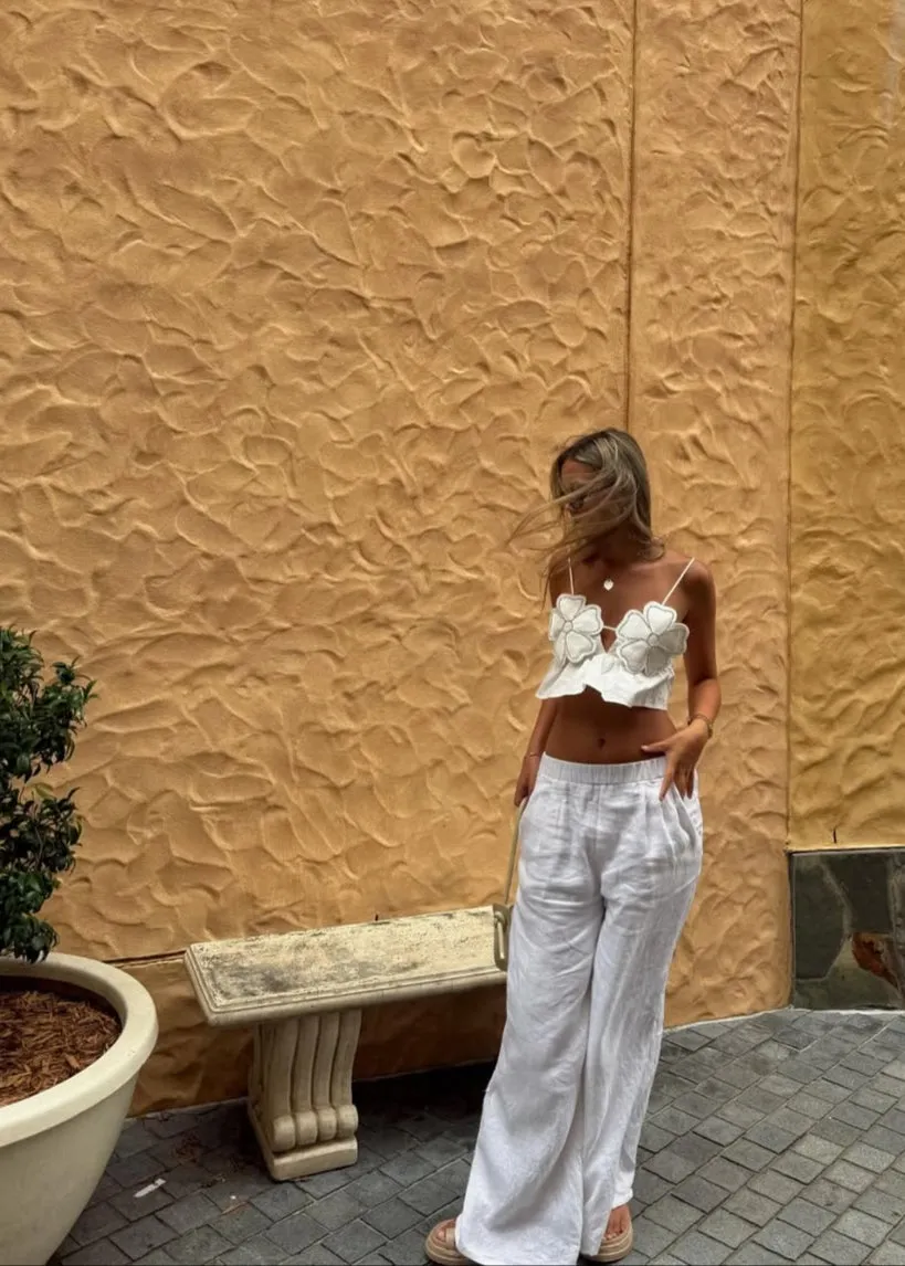 St Tropez Linen Pant - White